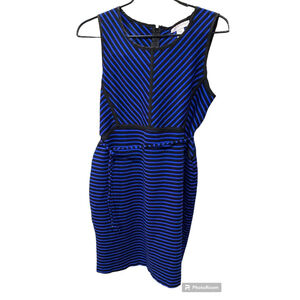 Motherhood Maternity Blue Black Striped Sleeveless Stretch Dress Belted ~